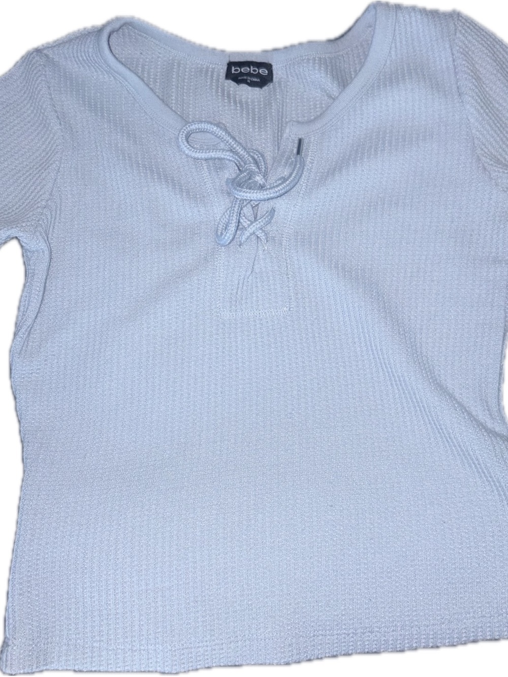 bebe Light Blue Lace-Up Knit Top
